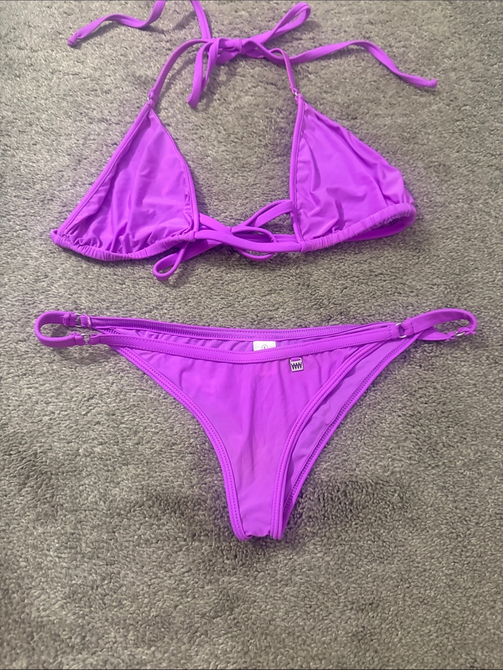 Vibrant Purple Triangle Bikini Set with Ring-Accent Bottoms - Women Swim